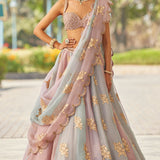 Ash Pink Flower Lehenga Set