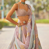 Ash Pink Flower Lehenga Set