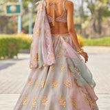 Ash Pink Flower Lehenga Set