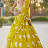Moss Green Flower Lehenga Set