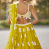 Moss Green Flower Lehenga Set
