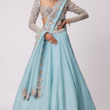 Powder Blue Organza Mirror Lehenga Set
