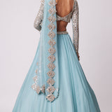 Powder Blue Organza Mirror Lehenga Set