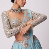 Powder Blue Organza Mirror Lehenga Set