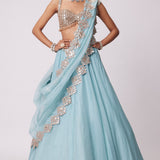 Powder Blue Organza Embroidered Lehenga Set