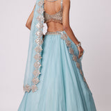 Powder Blue Organza Embroidered Lehenga Set
