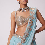 Powder Blue Organza Embroidered Lehenga Set