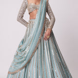 Powder Blue Linear Embroidered Lehenga Set