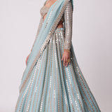 Powder Blue Linear Embroidered Lehenga Set