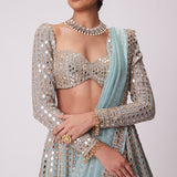 Powder Blue Linear Embroidered Lehenga Set