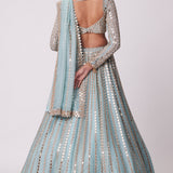Powder Blue Linear Embroidered Lehenga Set