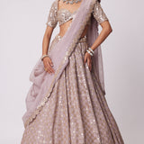 Ash Pink Mirror Flower Lehenga Set