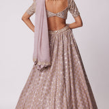 Ash Pink Mirror Flower Lehenga Set