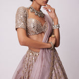 Ash Pink Mirror Flower Lehenga Set