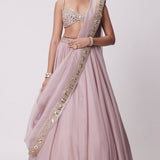 Ash Pink Mirror Embroidered Lehenga Set