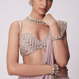 Ash Pink Mirror Embroidered Lehenga Set