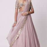Ash Pink Flower Organza Lehenga Set