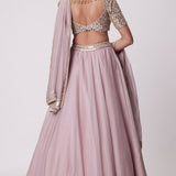 Ash Pink Flower Organza Lehenga Set