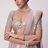 Ash Pink Flower Organza Lehenga Set