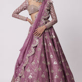 Mud Mauve Sequin and Flower Lehenga Set