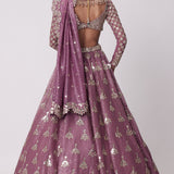 Mud Mauve Sequin and Flower Lehenga Set