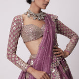 Mud Mauve Sequin and Flower Lehenga Set