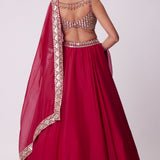Crimson Red Organza Hand Embroidered Lehenga Set