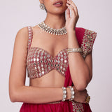 Crimson Red Organza Hand Embroidered Lehenga Set