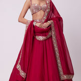 Crimson Red Organza Lehenga Set