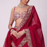 Crimson Red Organza Lehenga Set
