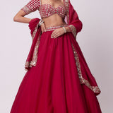 Crimson Red Organza Mirror Lehenga Set