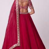 Crimson Red Organza Mirror Lehenga Set