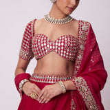 Crimson Red Organza Mirror Lehenga Set