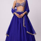 Persian Blue Linear Mirror Lehenga Set