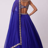 Persian Blue Linear Mirror Lehenga Set