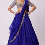 Persian Blue Organza Embroidered Lehenga Set