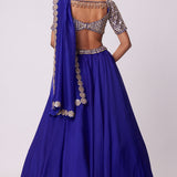 Persian Blue Organza Embroidered Lehenga Set