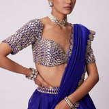Persian Blue Organza Embroidered Lehenga Set