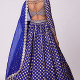 Persian Blue Mirror Embroidered Lehenga Set
