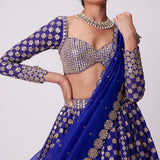Persian Blue Mirror Embroidered Lehenga Set