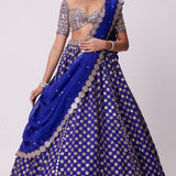 Persian Blue Mirror Embroidered Lehenga Set