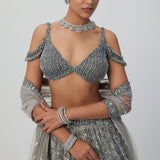 Crystal Grey Sequins Lehenga Set