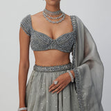 Crystal Grey Sequins Organza Lehenga Set
