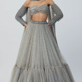 Crystal Grey Tulle Lehenga Set