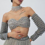 Crystal Grey Tulle Lehenga Set