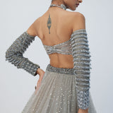 Crystal Grey Tulle Lehenga Set