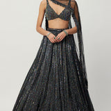 Black Linear Embroidered Lehenga Set