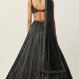 Black Linear Embroidered Lehenga Set