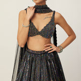 Black Linear Embroidered Lehenga Set