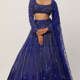Cocktail Blue Linear Embroidered Lehenga Set